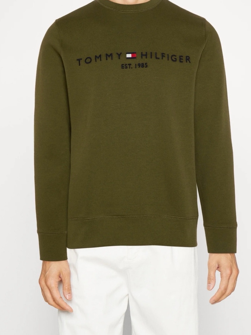 Tommy Hilfiger Olive Green Crewneck Sweatshirt with Logo